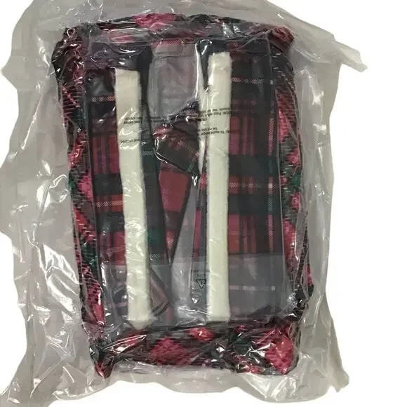 Victoria's Secret Tartan Plaid Fleece Flannel Blanket Tote Bag Red Pink COZY NWT